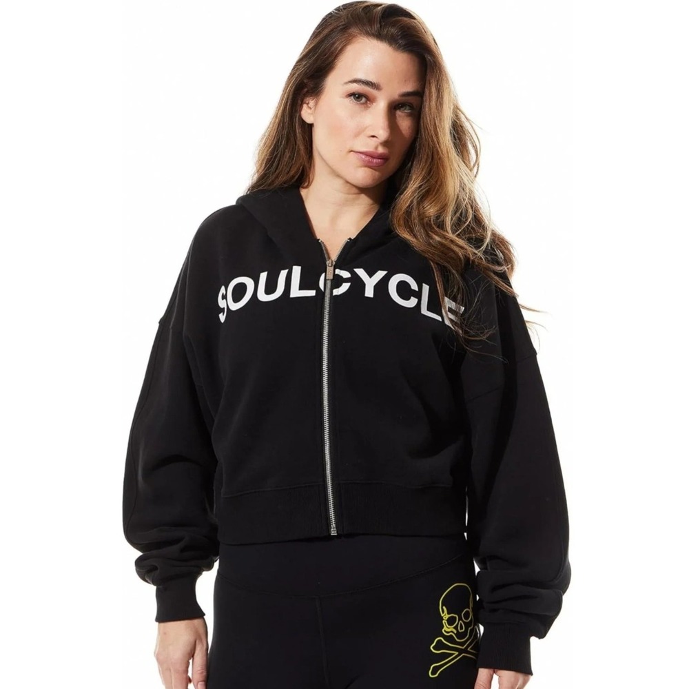 SoulCycle Marissa Cropped Logo Zip Up Athleisure Hoodie Black XS‎